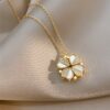 Luxury Four Leaf Clover Pendant Necklace Stainless Steel Crystal Heart Jewelry For Women Gift - Image 5
